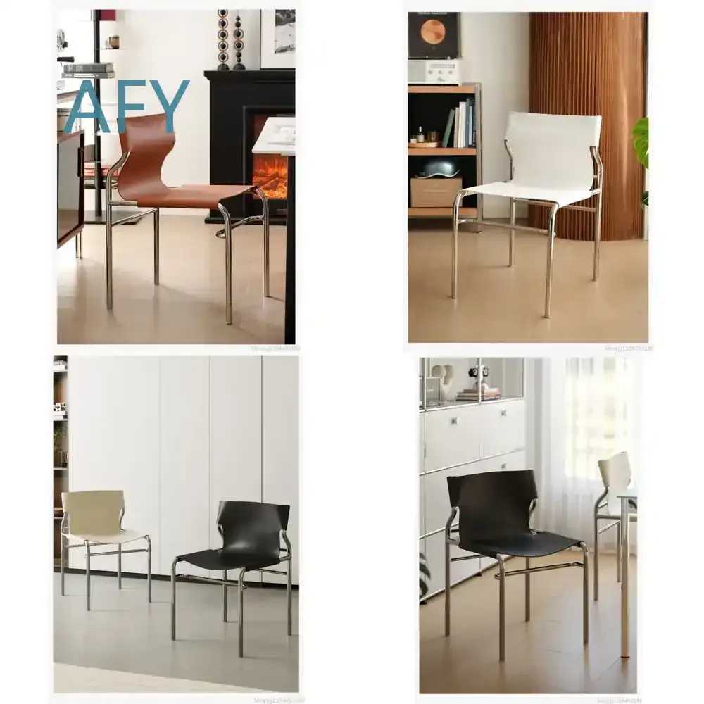 Saddle Leather Dining Chair for Modern Minimalist Backrest Designer Chair for Stainless Steel Frame Home Restaurant Furniture