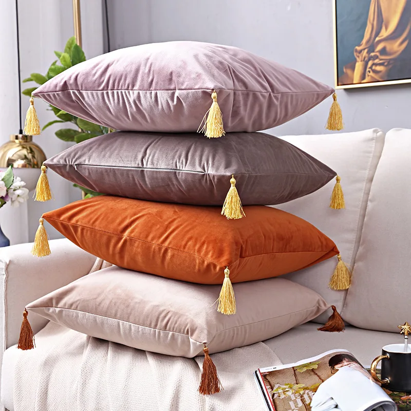 Nordic Minimalist Solid Velvet Throw Pillow Covers Elegant Tassel Plush Cushion Cover 30x50 Pillow Cover with Zipper Home Decor