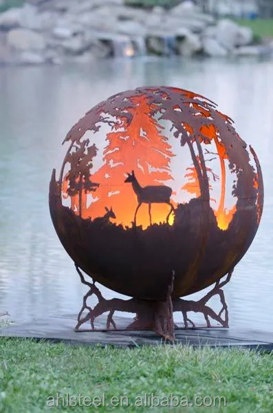 800mm Diameter 5mm Thickness Rusty Steel Fire Globe