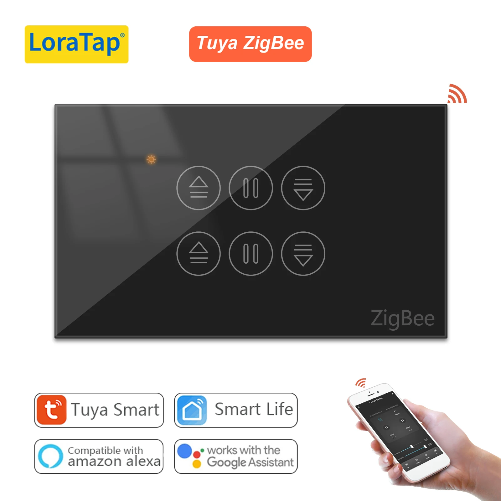 LoraTap Tuya ZigBee 3.0 US-Doppelvorhangschalter für Rohrmotor-Prozentsatz Google Alexa Sprachsteuerung Home Assistant DIY