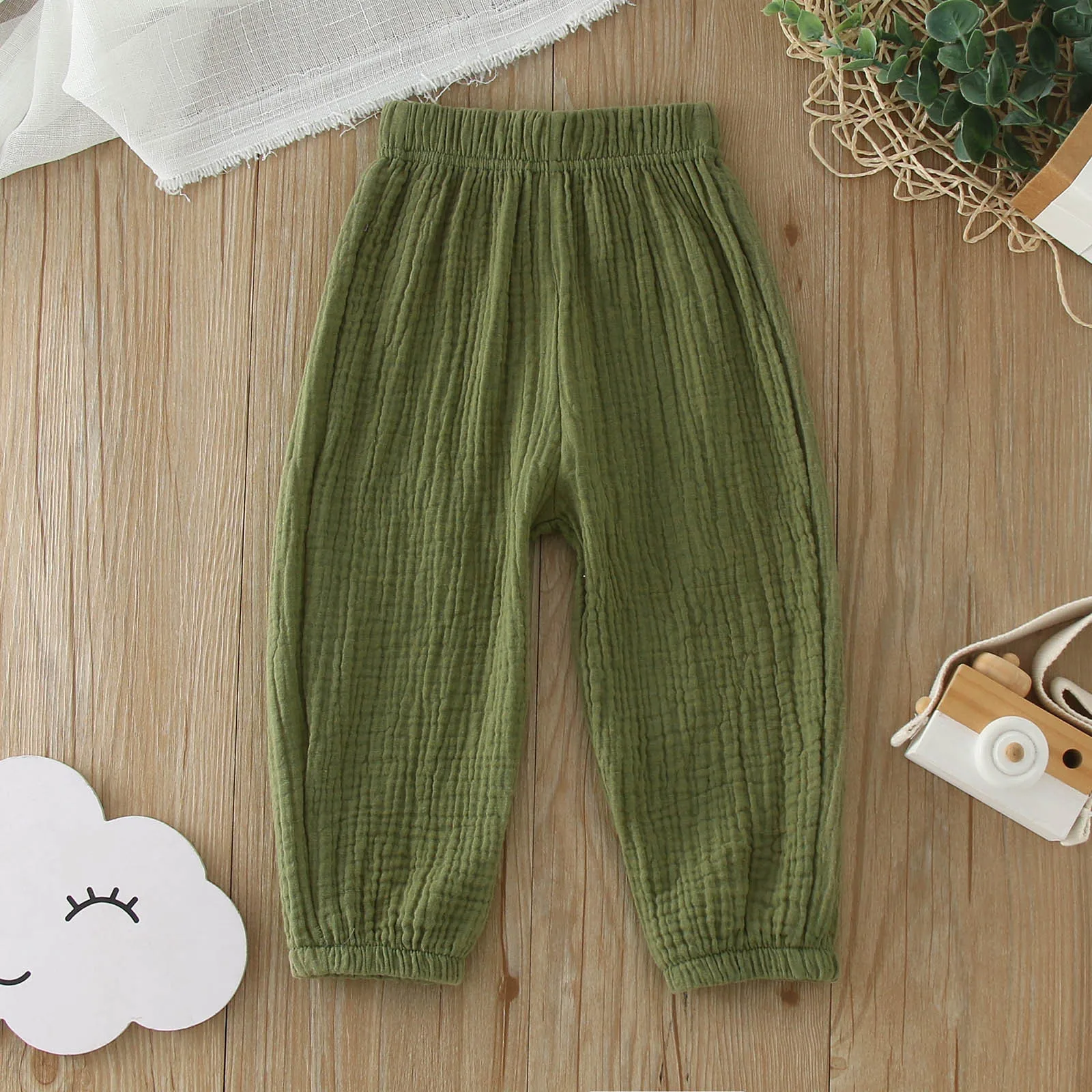 2024 Kids Summer Cool Pants Solid Color Cotton Elasticity Waist Pants For Boys Girls 12M-8T Korean Casual Trouser Teenager Pants