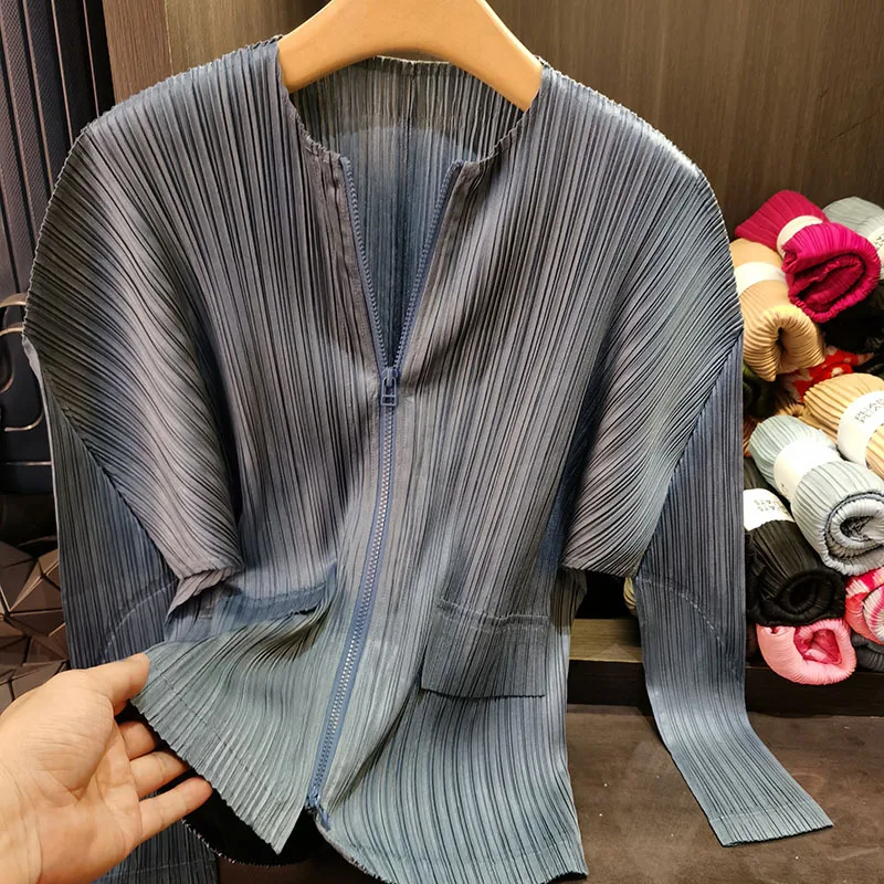 

Плиссированная куртка Miyake, темпераментная верхняя кардиганная блузка с длинными рукавами для пожилых людей, весна-осень 2021, новая короткая женская куртка