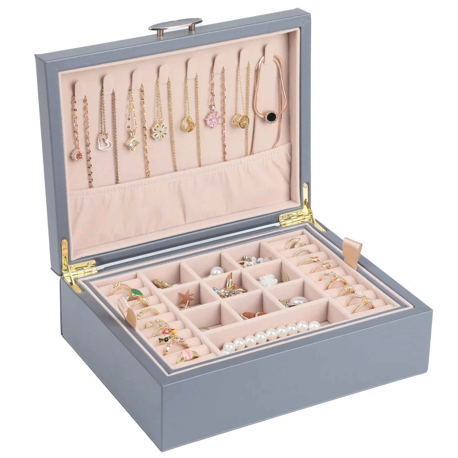 ASINGYER Luxury Jewelry Box Organizer Travel Storage For Case with Zipper High Grade Leather Display for Jewelers Accessories