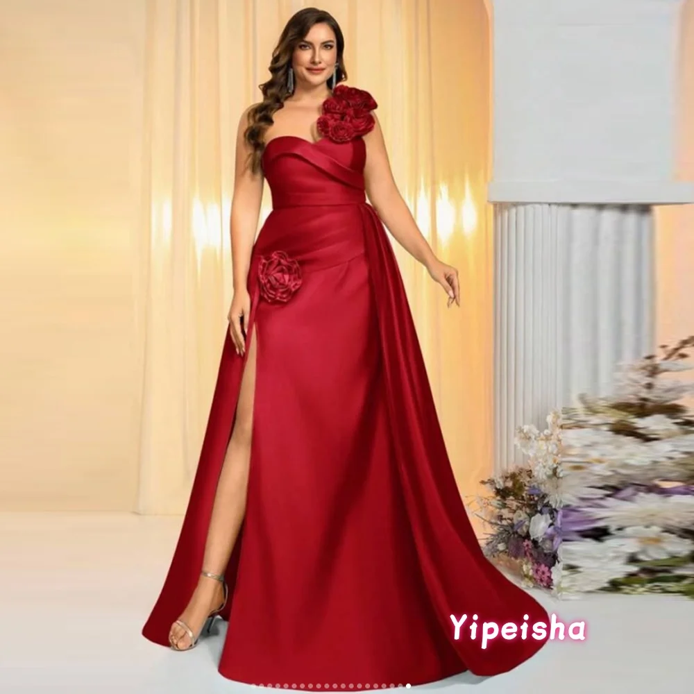 

Elegant Prom Dress 3D-Flowers One Shoulder Sweetheart Party Gown Side High Split Chic Woman Evening Dresses Customized Plus Size