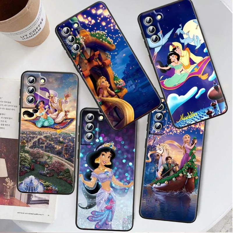 

Disney Rapunzel Jasmine For Samsung Galaxy S25 S24 S23 S22 S21 S20 S10 Ultra Plus FE 5G Black Soft TPU Cover Phone Case