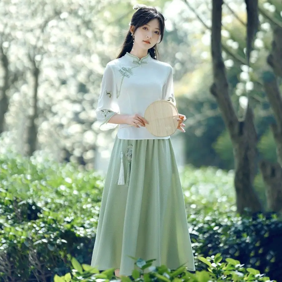 

China Style Summer Women's Dress Thin Han Element Hanfu Skirt Suit Temperament Suit Tea Art Clothing