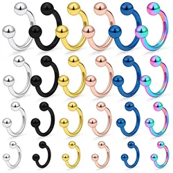 6 PCS Horseshoe Hoop RingsStainless Steel Nose Septum Barbell Lip Cartilage Helix Tragus Piercing Ring Piercing Jewelry