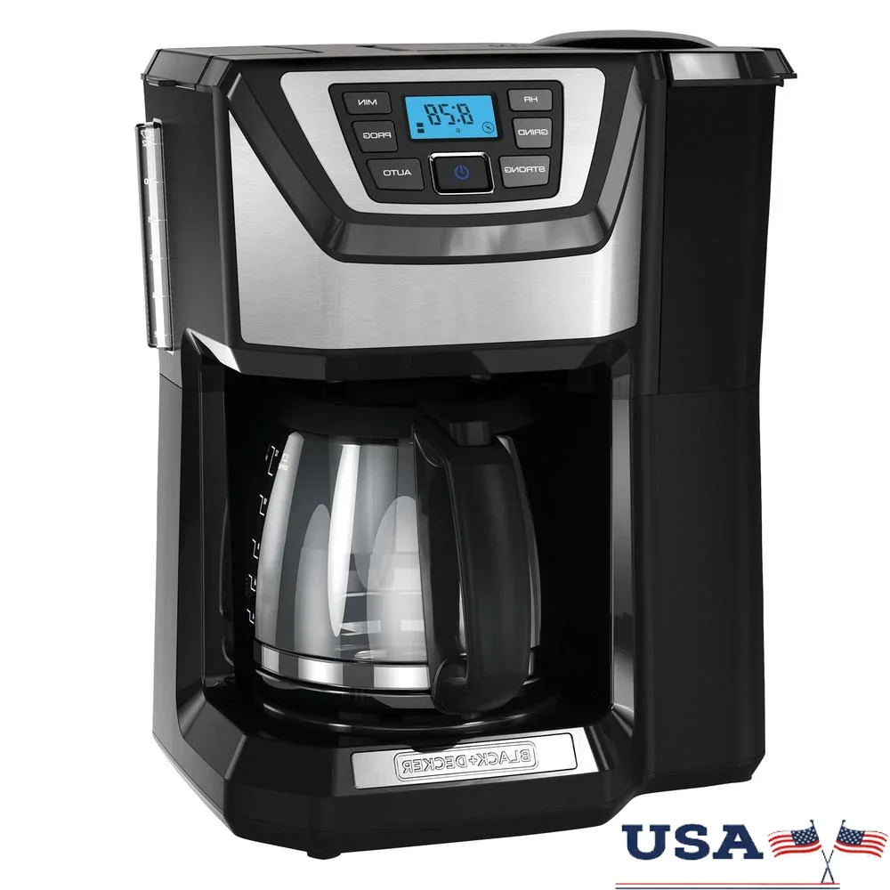 12-Cup Coffee Maker Automatic Grind and Brew Drip Machine Programmable Coffee Grinder Timer Sneak-A-Cup Reusable Filter