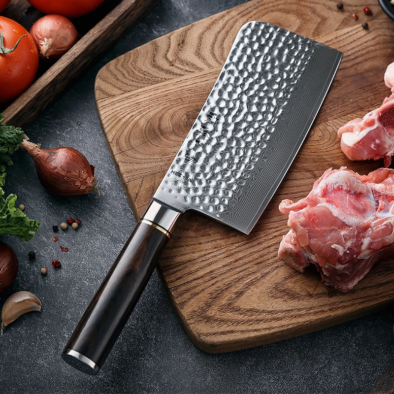 

56-58 HRC 7 inch Professional Damascus steel Chinese Vegetable Chopper Kitchen Chopping knives with Natural wood handle