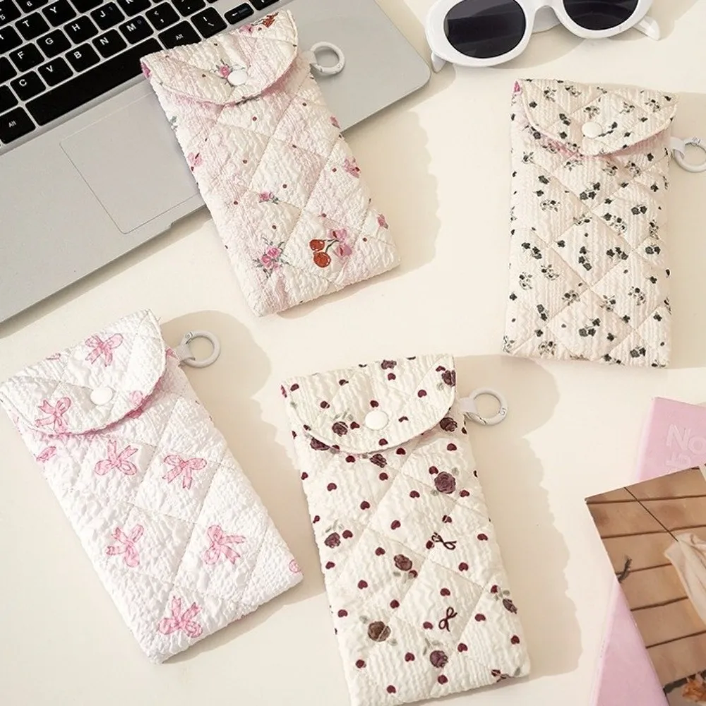 Bow-print Eyeglasses Storage Bag Soft Crush Proof Padded Glasses Case Portable Anti Scratch Travel Sunglasses Protective Cover