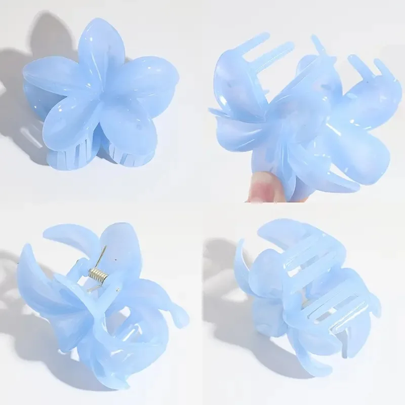 8CM 여성 플라스틱 바레트 달콤하고 귀여운 Plumeria 꽃 모양 머리핀 상어 클립 헤어 액세서리 순수 컬러 젤리 스타일