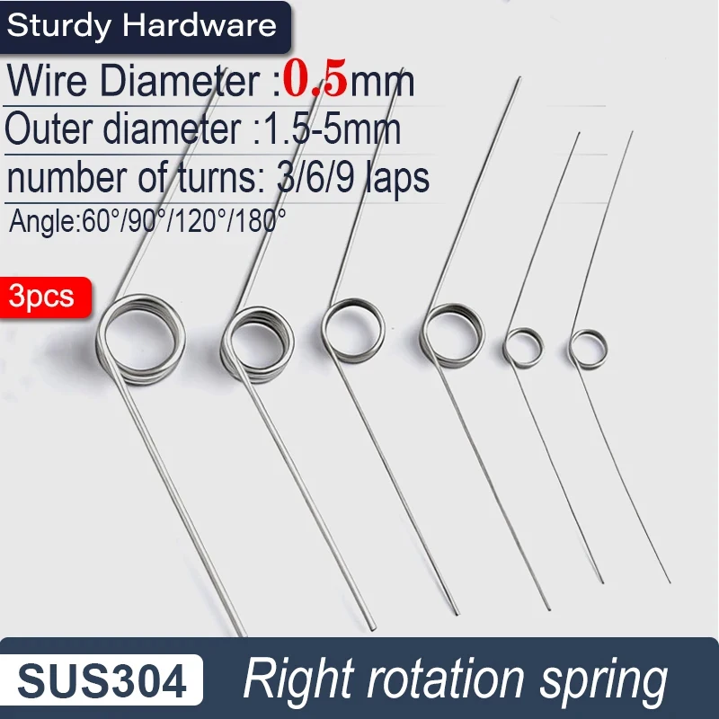 Customizable 0.5mm Stainless Steel Right-handed Torsion Spring 3pcs V-shaped 60°-180° Hairpin Spring