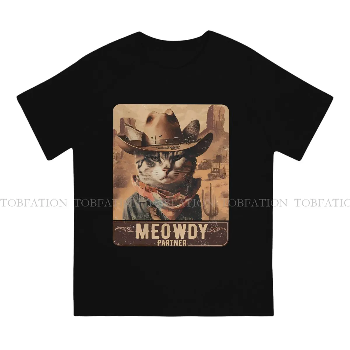 Meowdy Partner Country Music Men TShirt Cat Crewneck Tops 100% Cotton T Shirt Funny High Quality Birthday Gifts