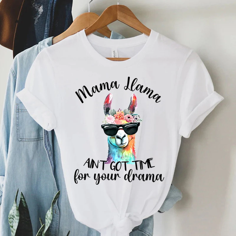 New Mama Llama Ain'T Got Time For Your Drama Print T-Shirts Women Summer Cool Short Sleeve Female Casual T-Shirts Round Neck Top