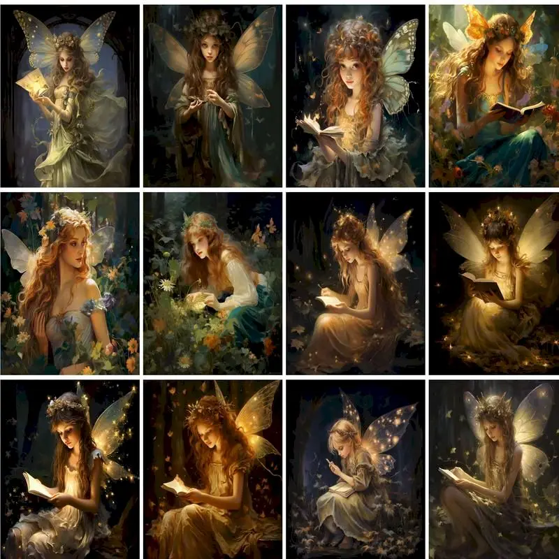 PhotoCustom Oil Painting By Numbers Handmade Coloring By Numbers Elf Girl Home Decors For Adults Art Supplies Gift Fantasy
