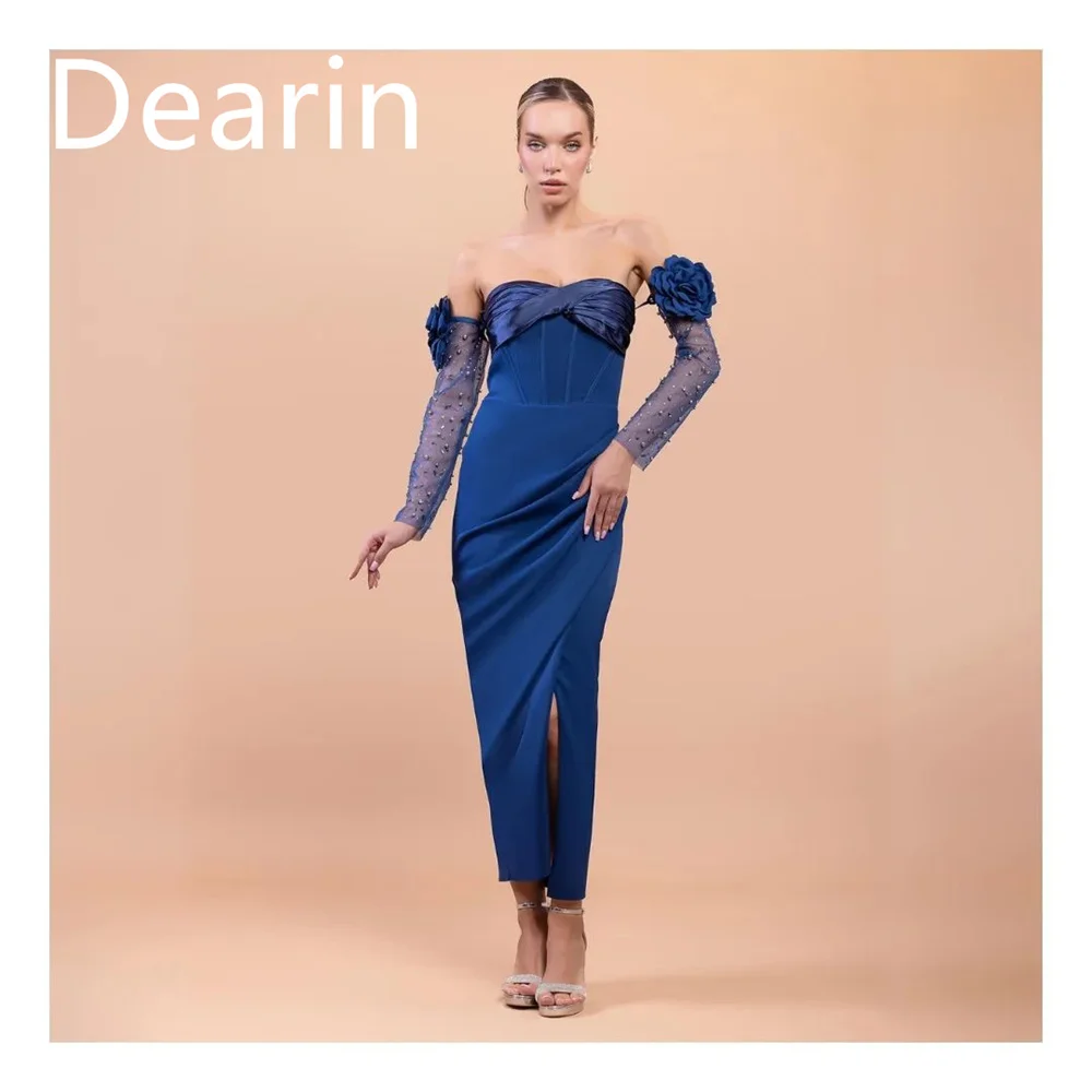 

Customized Evening Gown Dearin Off-the-shoulder Column Ankle Length Skirts Tulle Bespoke Occasion Dresses Saudi Arabia Formal Pr