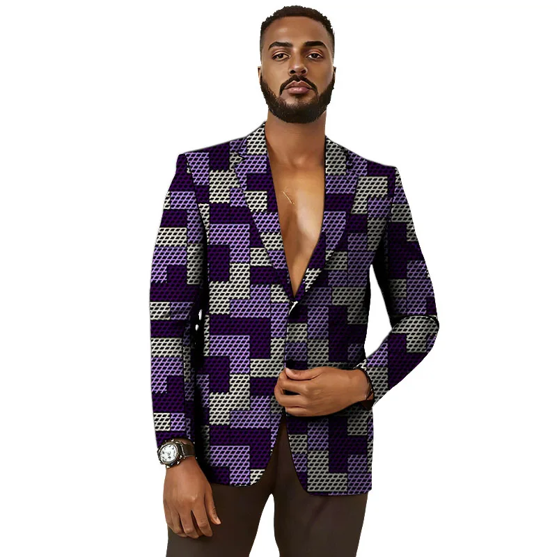 Original Design Men's Blazers African Couture Custom Made Suit Jacket Vintage Wax Print Wedding Party Wear