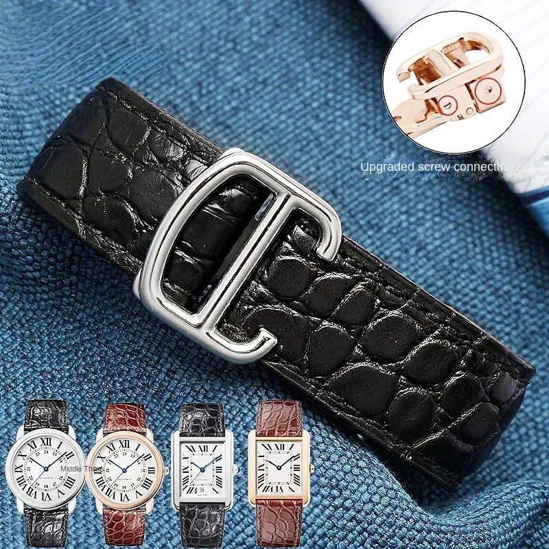 Crocodile Genuine Leather Watch Band For Cartier Tank Solo London Calibo Wear Comfortable Waterproof Watch Band 18 22 24mm Men