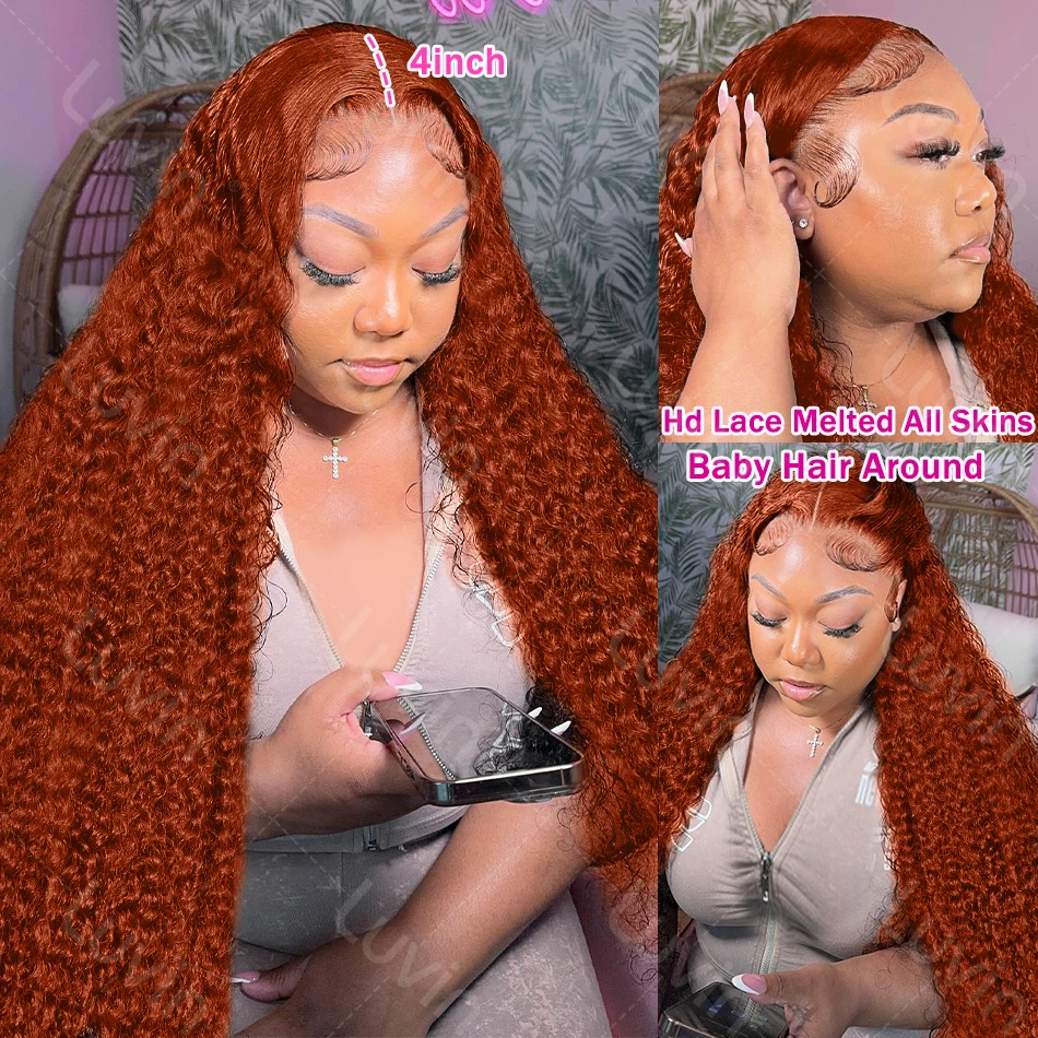 Luvin Ginger Orange Curly 13x6 Lace Front Wigs Transparent HD 30 36 inch Deep Wave 13x4 Human Hair Lace Frontal Wigs For Women