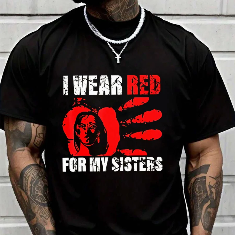 

I Wear Red For My Sisters Men's Fashion T-shirt Casual Trendy Tshirts For Summer Short Sleeve Comfortable Tops