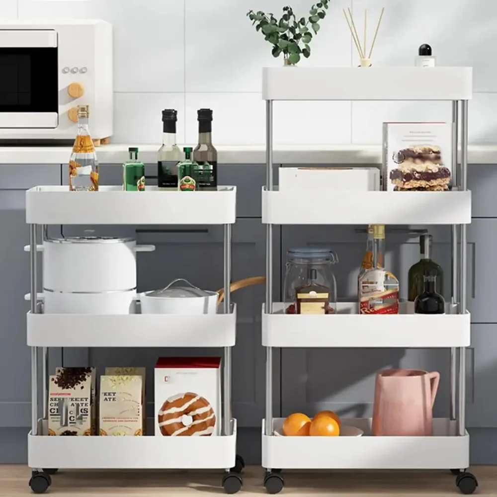 Movable Gap Storage Rack Rolling Utility Cart Storage Shelf Kitchen Bathroom Livingroom Slim Slide Organizer Shelf 3/4 Tier
