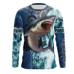 Fashion 3D Shark Print T-Shirts for Men Street Funny O-Neck Oversized T-Shirt Tops Ventilate Sports Long Sleeve Men's Clothes