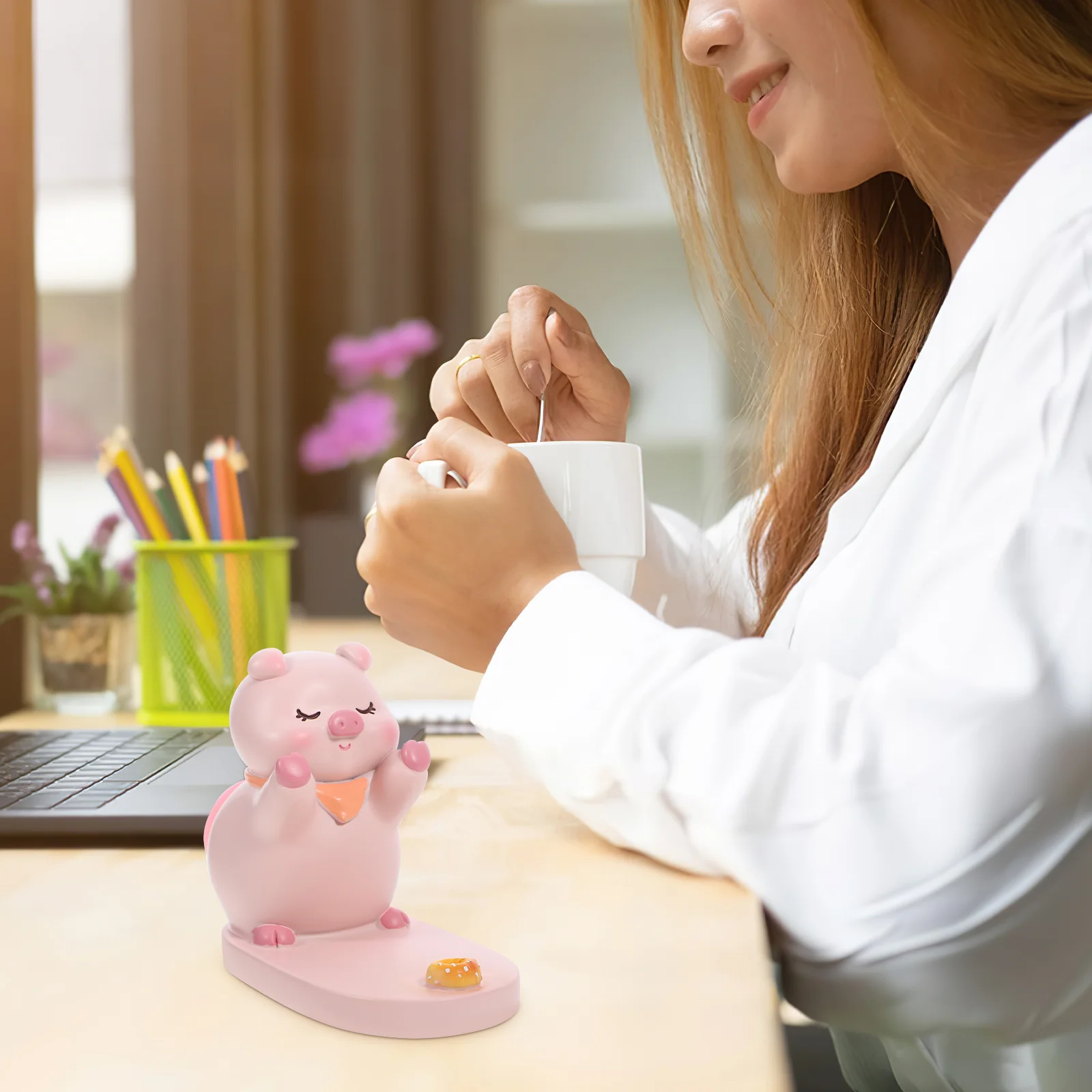 Cartoons Piggy Mobile Phone Bracket Holder CellPhone Holder Holders Decoration Stands for Desk Pink Office