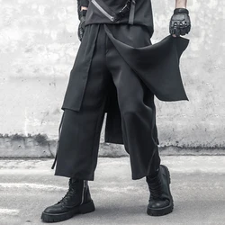 ARENS Summer Wide Leg Pants Men Loose Straight Layered Patchwork Design Dark Style Trousers Male Bottoms 2024 New Clothing