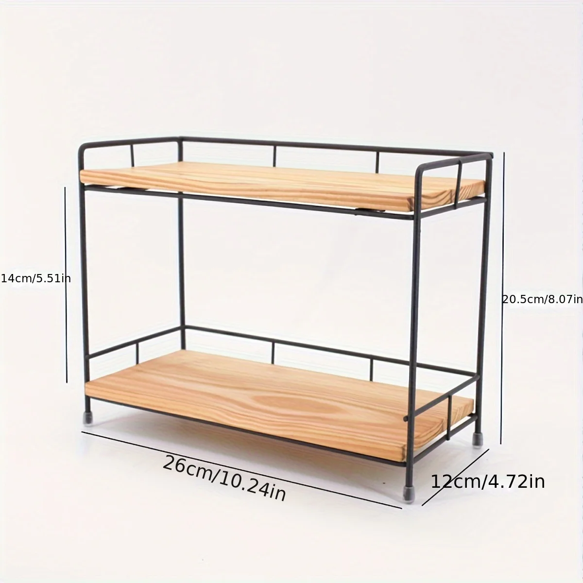 Double layer iron wood seasoning rack, kitchen spice rack, bathroom cabinet rack, washbasin countertop storage rack,