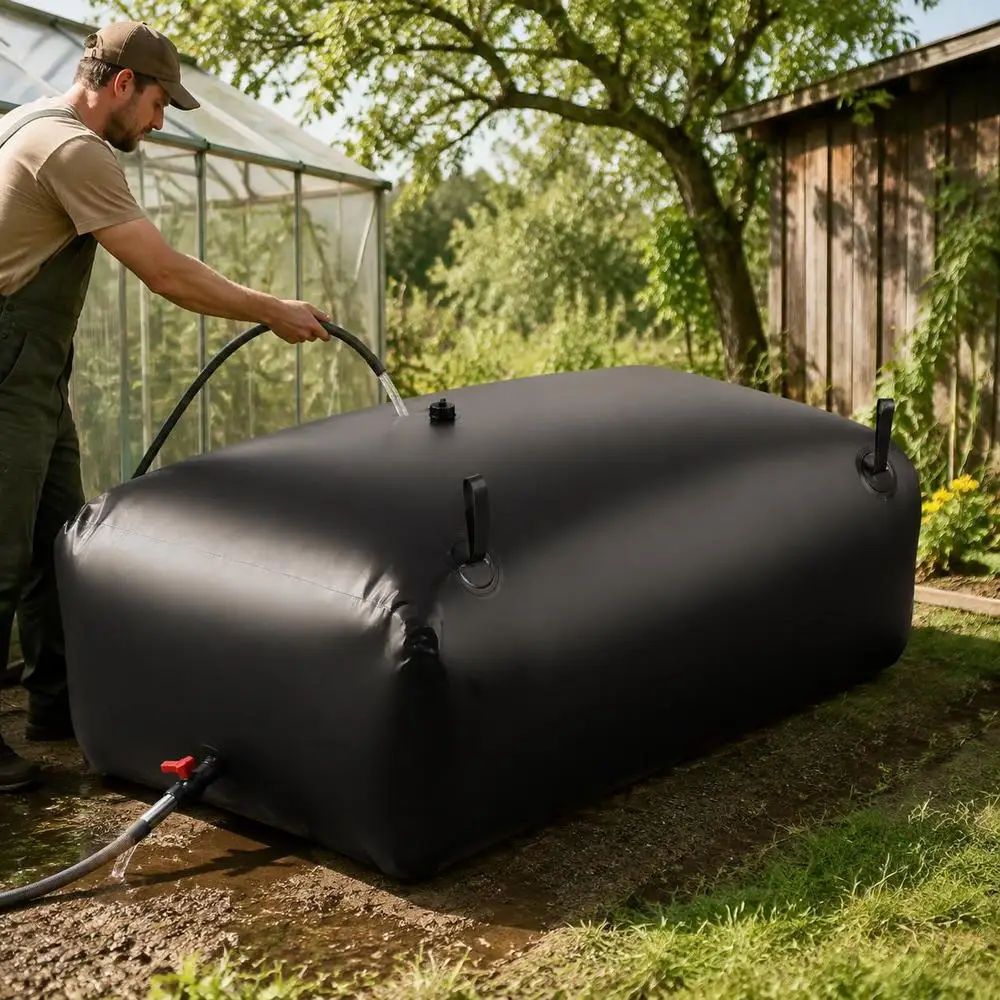 Wasserspeicherbeutel, 264,2 Gallonen faltbarer Wasserspeicherbeutel, verschleißfester 1000D PVC Weichwasserbeutel, auslaufsichere Camping-Tankbehälter für Gartenbewässerung, Wohnmobil-Notfallnutzung,