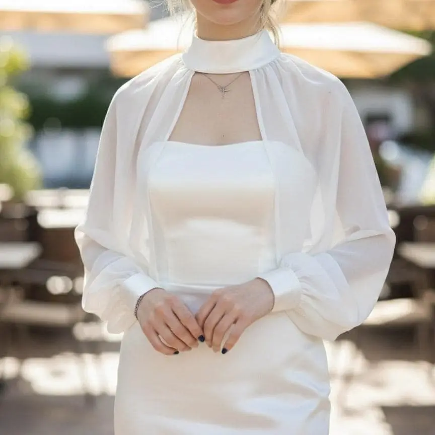 Chiffon Wedding Capes Long Sleeves Bride Jacket High Neckline Formal Party Bolero Bridal Shrugs Women Wraps