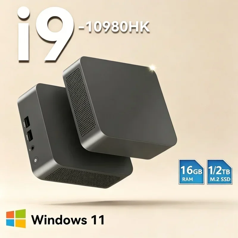 Stable Core I9 10980HK Portable Mini PC, WiFi6 BT5.2, Dual Gigabit Ports, 4K Multi Display Compact Host for Office Daily