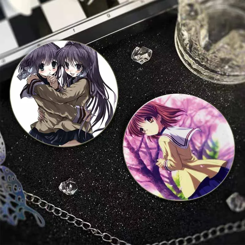 Round Anime Clannad Enamel Pins Black and White Handmade Brooch DIY Cartoon Cosplay Badge on Backpack Jewelry Accessories Gifts