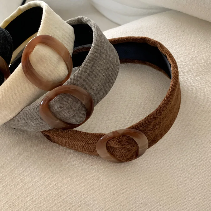 1pc Korean style minimalist circular wide edge headband with Maillard temperament and high-end pressure headband