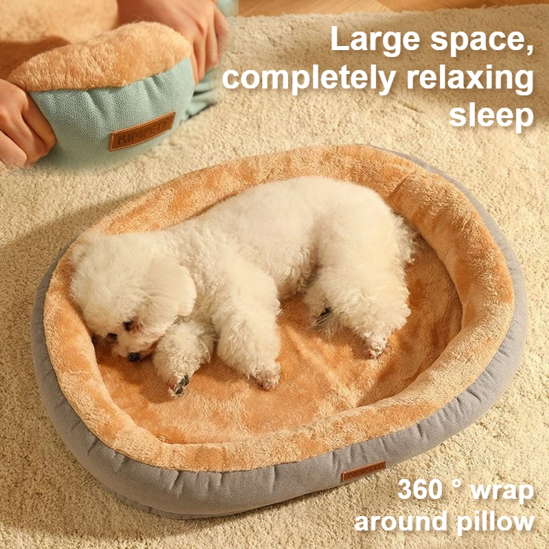 

Pet winter warm plush pad,suitable for all seasons,bite resistant small medium-sized dog bed, large space thickened oval cat bed