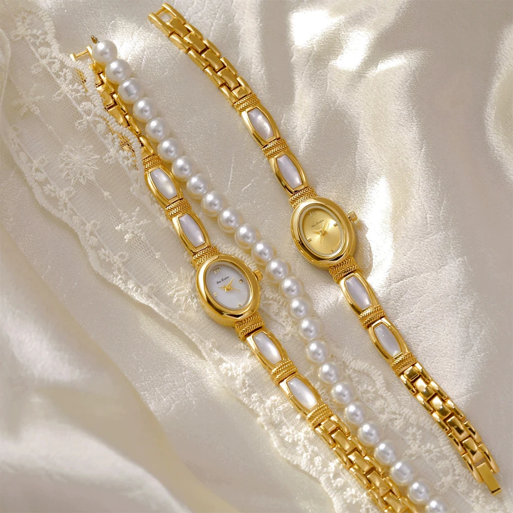 BS جديد كوارتز ساعات نسائية طبيعية قسط الأبيض ضوء القمر شل سوار ساعة امرأة أنيقة خمر ضوء فاخر