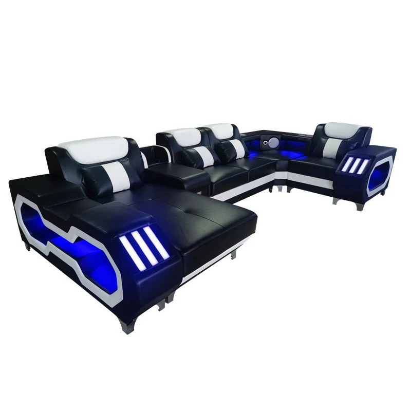 Durable High Quality Modern Music USB Technology Verity Light Emitting Diode Light Leather Living Room Furniture Set Sofa