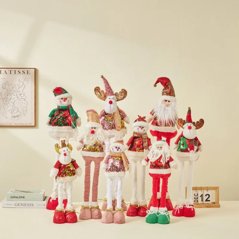 Christmas Decorations for Home New Year 2023 Pink Telescopic Pole Christmas Doll Santa Claus Snowman Elk Ornaments Navidad Natal