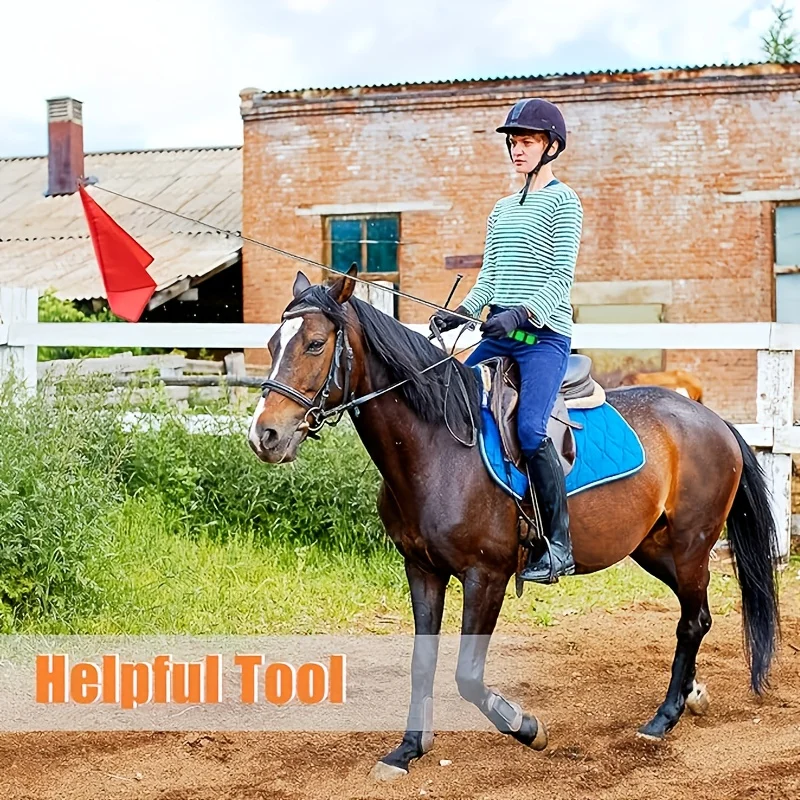 1 Piece of Retractable Horse Training System with Telescopic Pole and Hook - Heavy-Duty Red/White Flag with Quick-Release Mechanism Suitable for Equestrian, Dressage, and Show Jumping - Portable and Stable - Suitable for Beginners and Advanced Riders - Durable Structure with Green Hook and Clip Device for Easy Installation - Sturdy Metal Pole with Bright Red Training Flag, Ensuring Consistent Practice - Horse Tack, Equestrian Accessories