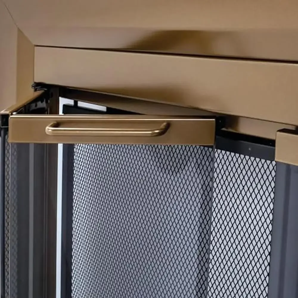 Medium Skyline Nickel Glass Fireplace Doors Energy Efficient Easy Grip Handles Fixed Mesh Panels Hidden Damper Control 37.5"L x