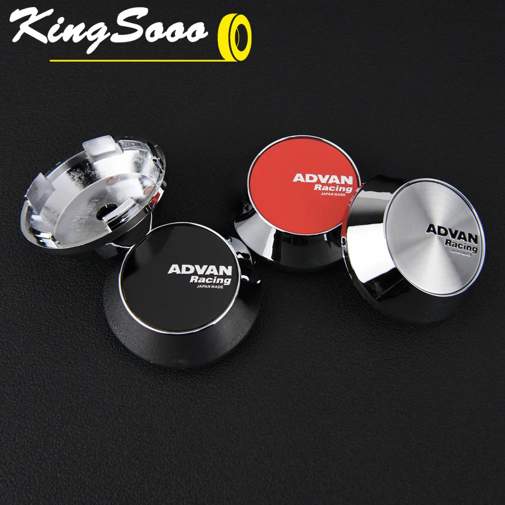 4PCS JDM ADVAN Rim Cap 60mm Clip Sport Wheel Center Cap ADVAN Racing Emblem Sticker Wheel Cover Hub Cap Black & Silver