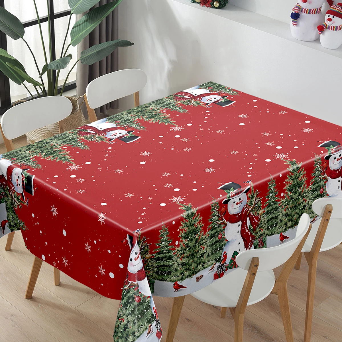 Snowflakes Santa Claus Tablecloth Navidad Natal Noel Snowman Bells Table Cover Merry Christmas Decor For Home 2025 New Year 2026