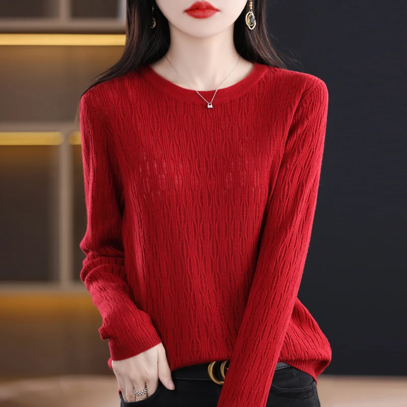 Spring Autumn New Women Wool Blend Sweater O-Neck Lantern Pattern Pullover Casual Knitted Loose Tops Female Soft Sweater