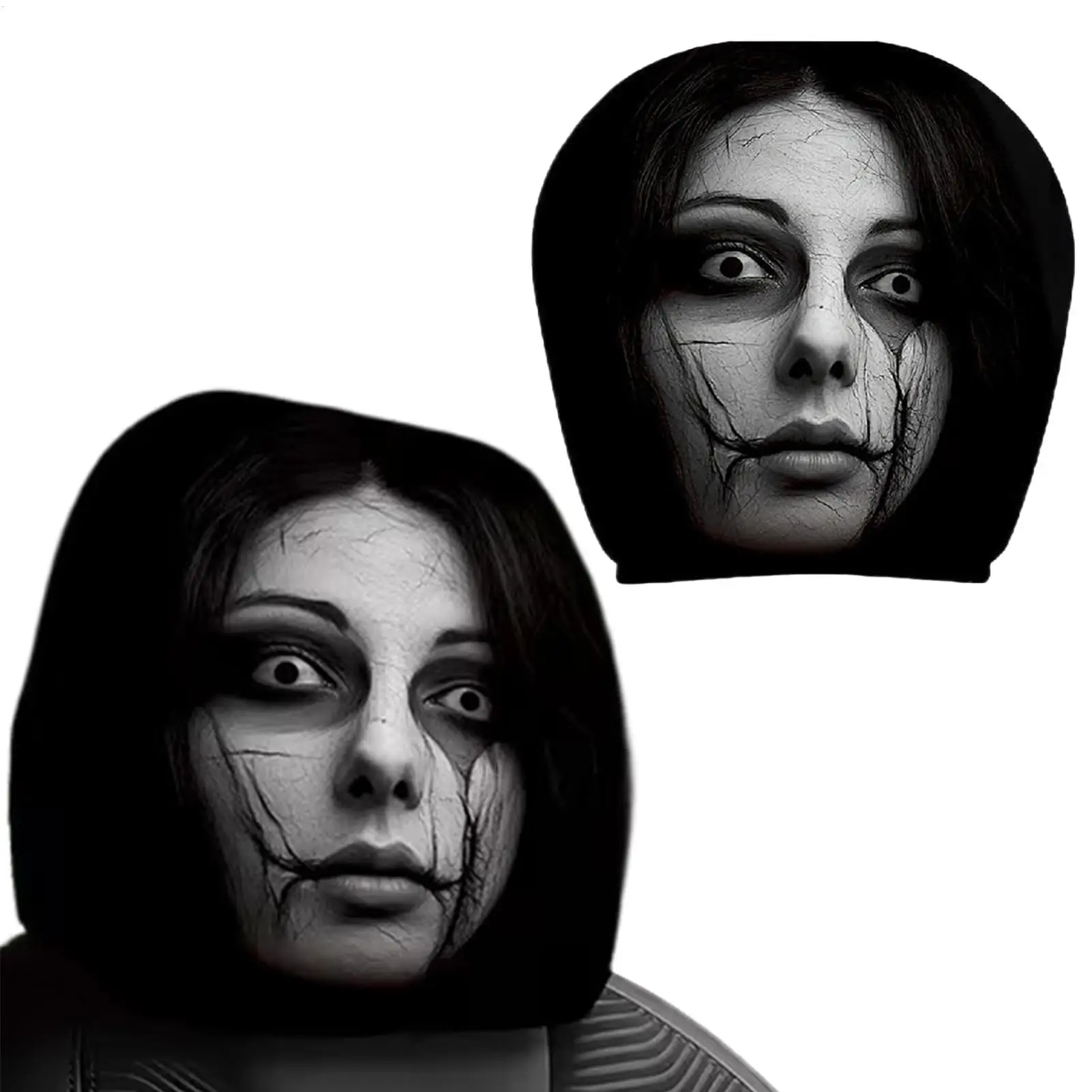 Horror Ghost Face Car Headrest Covers Set Of 2, Washable Elastic Fabric, Universal Fit,Spooky Halloween Car Interior Accessories