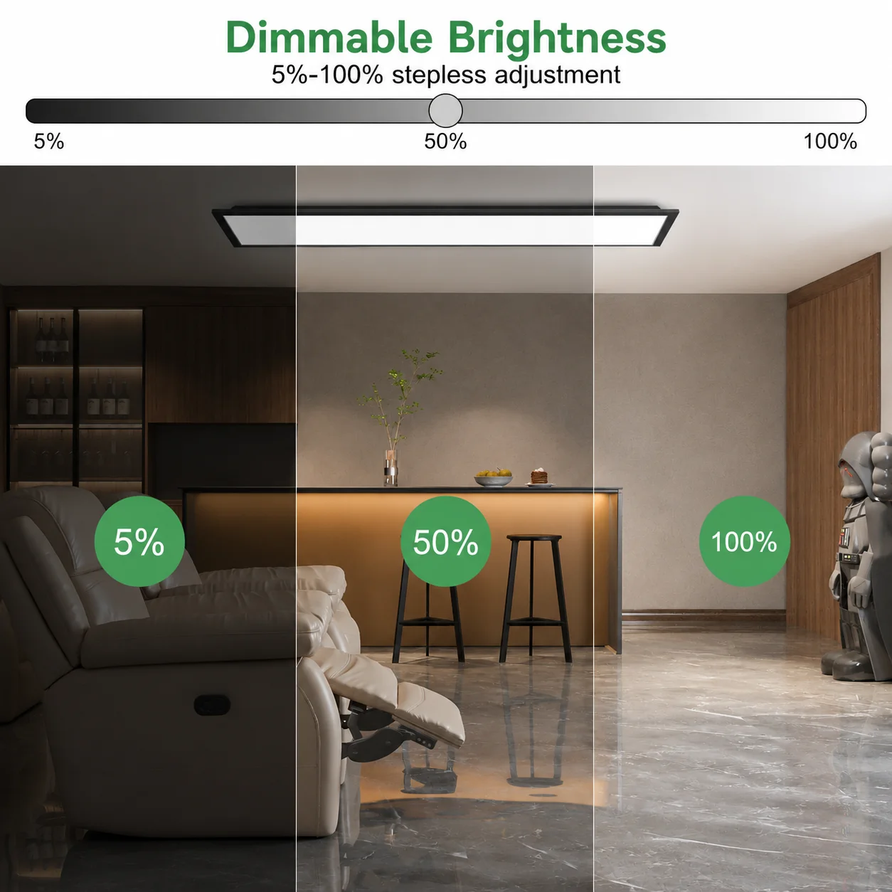 Obrázek 5: 3ks LED strop panel světel 30w 100x25cm 3000K-6500K stepless stmívání s daleký ovládání ultra-slim strop lamp