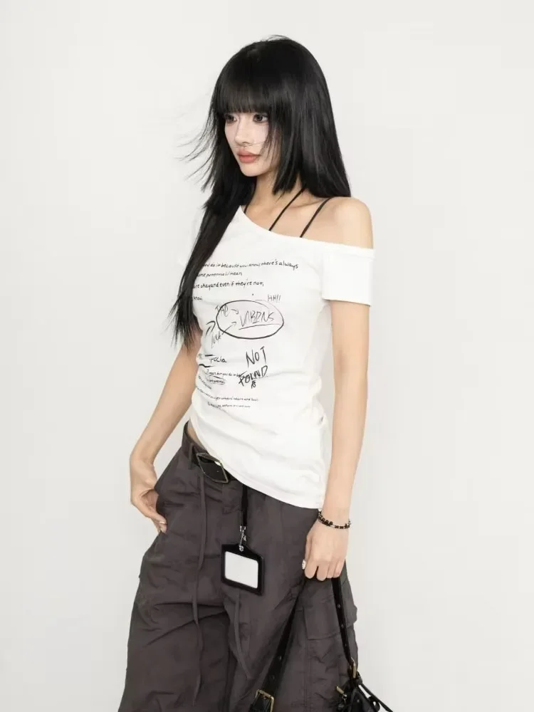 الشارع الشهير انحراف طوق عادية تيز خمر إلكتروني الطباعة Harajuku غير النظامية القمم الجرونج سليم صالح المرأة تي شيرت Y2k الجمالية