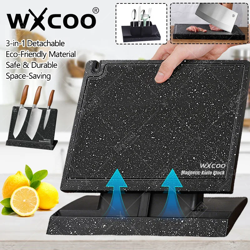 WXCOO Double-Sided Strong Magnetic Kitchen Knife Storage Universal Knife Block Magnetic Knife Holder for Countertop Space-Saving