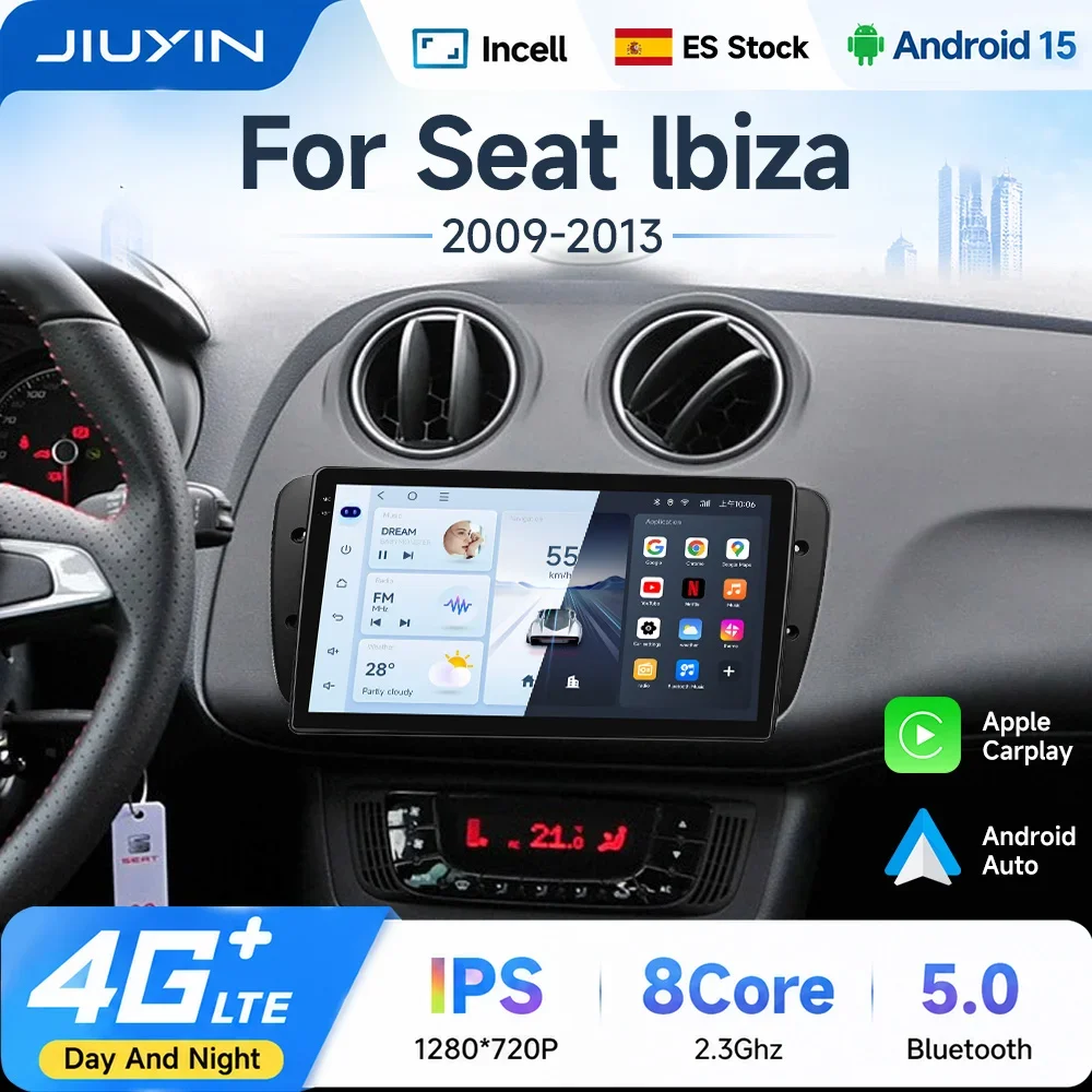JIUYIN 9" Android Auto-Multimedia-Radio für Seat Ibiza 6J IV 4 2009-2013, Videoplayer, kabelloses CarPlay, Audio-Auto-Stereo, GPS-Navigationsbildschirm