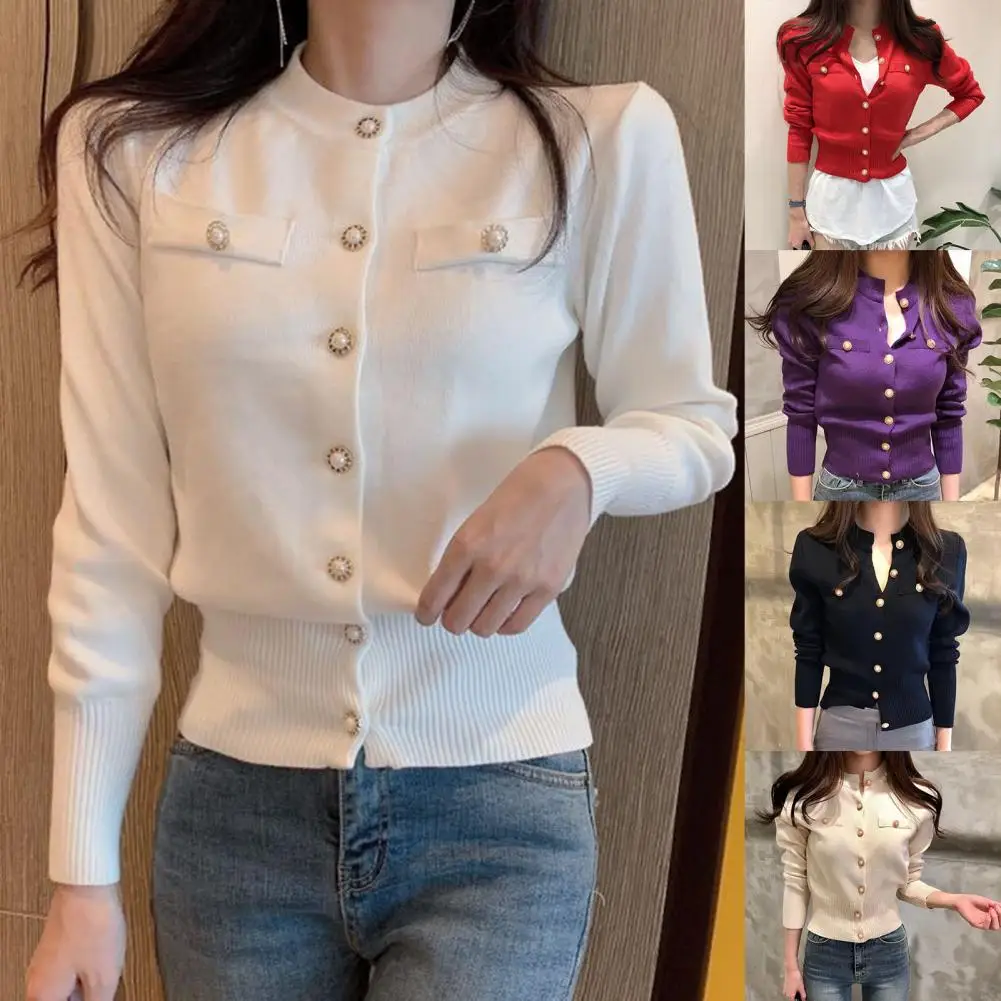 

Autumn Long Sleeve Fashion Women Cardigans Sweater Knitted Coat Short Casual Single Breasted Korean Slim Chic Ladies Tops