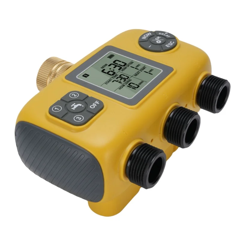 3 Outlet Sprinkler Timer With Brass Inlet Programmable Hose Timer Rain Delay Manual Auto Watering Controller For Yard Lawn